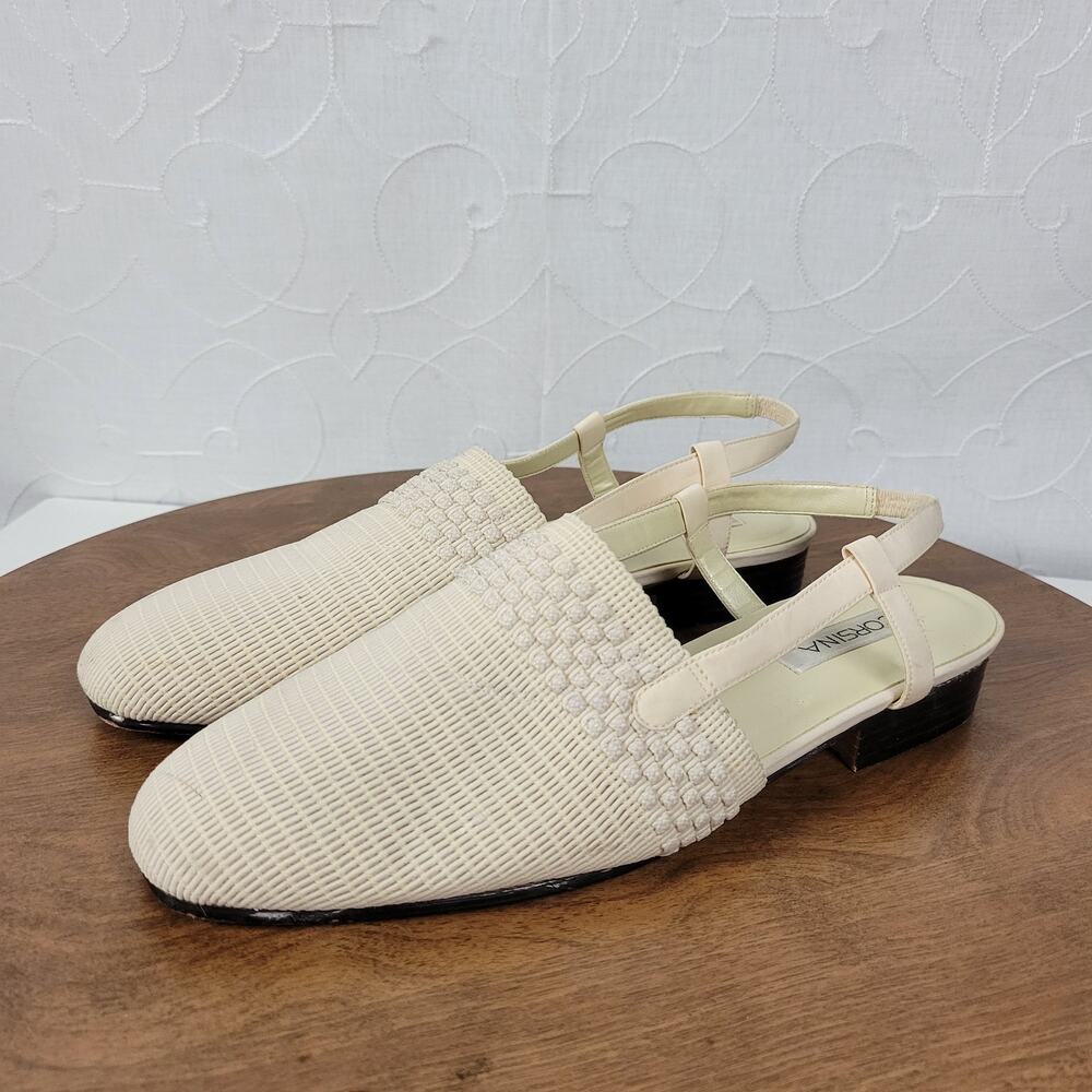 Corsina Louise Women Sandals Size 10 Cream Woven Closed Toe Slingback Mule Flats